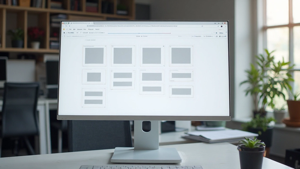 Digitale wireframing interface met grijze blokken en navigatieelementen op een scherm