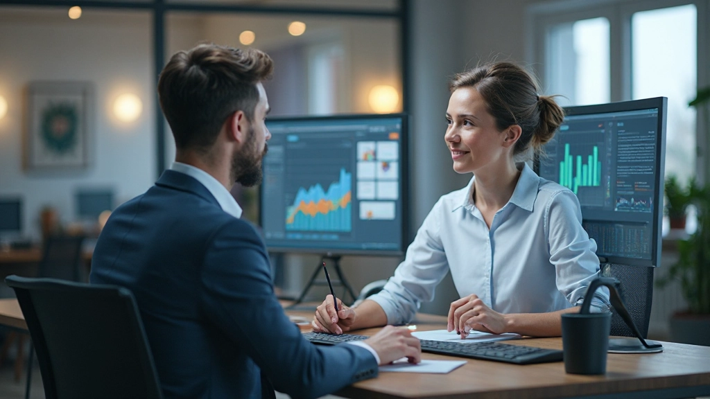 Twee personen kijken naar een scherm met gebruikerstest resultaten en heatmaps van interactiepatronen